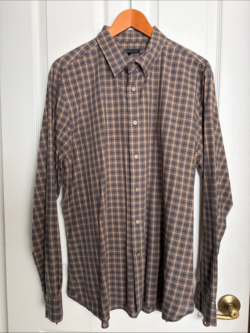 John Varvatos Brown and Black Plaid Button-Down Shirt